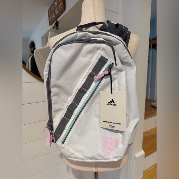 Adidas White and Gray Women's Backpack with Pink Accents - Picture 3 of 8
